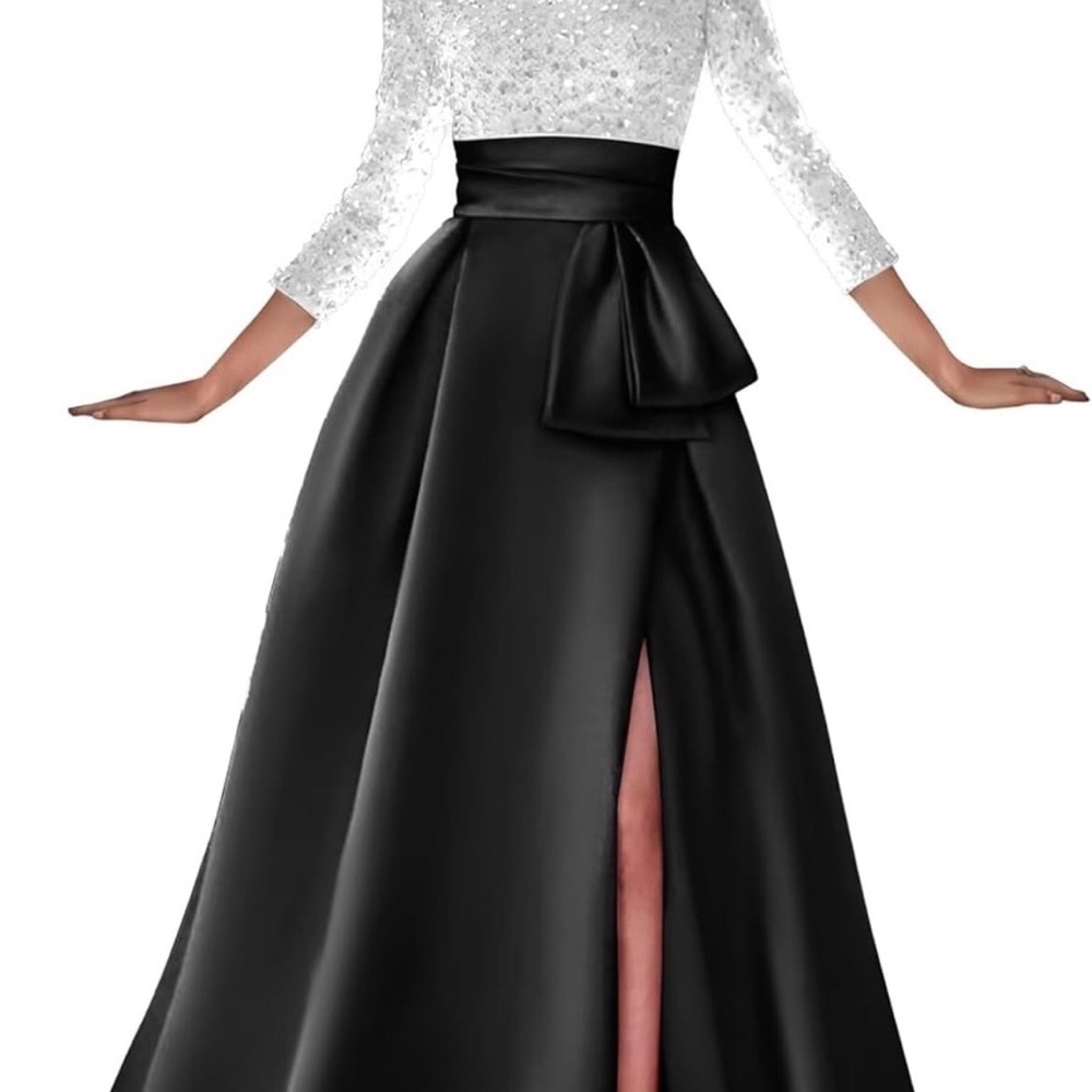 Elegant Black and White Gown with Sequin Top